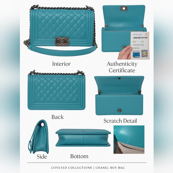 Chanel Boy Bag Turquoise Quilted Lambskin Authentic Rare Like New - Picture 12 of 12